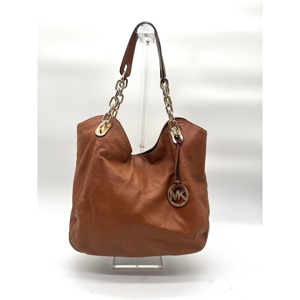 Michael Kors Brown Leather Shoulder Bag with Gold Hardware